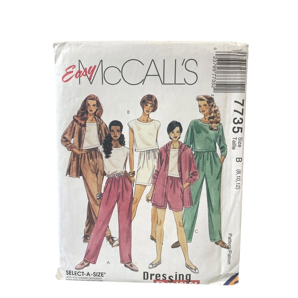 McCall's 7735 Misses Jacket Top Pants Shorts Size B (8,10,12) 1980s 90s Casual